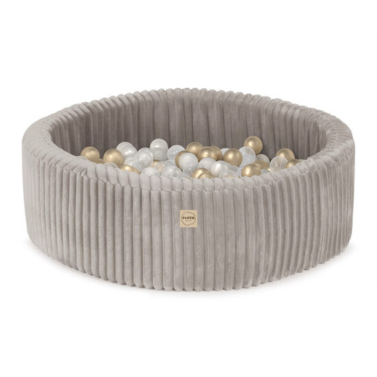 Pre-order for 05.03.2026 - PLUSH NEST Dry pool, round, 90x30 cm, beige, Puffy Lamell (+200 pearl balls, transparent, gold)